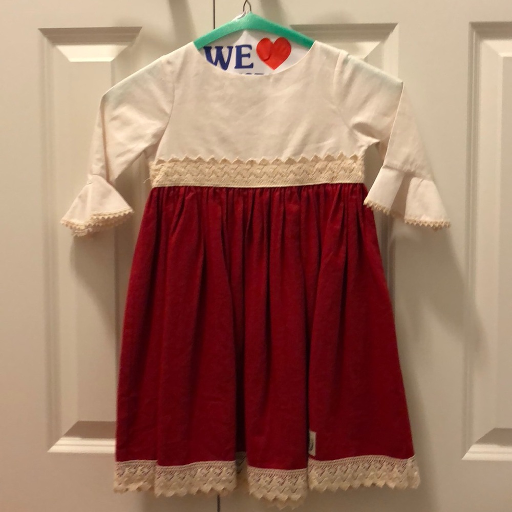 🎄 EUC linen and lace Christmas dress sz 5-6